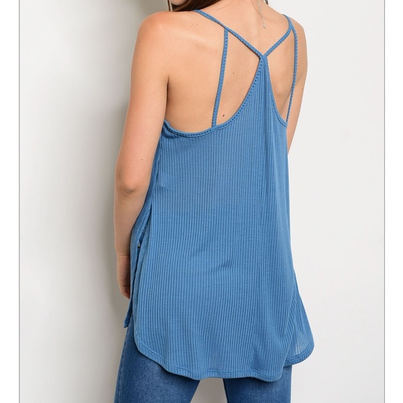 Blue Strappy Ribbed Tank - Picture 2 of 3